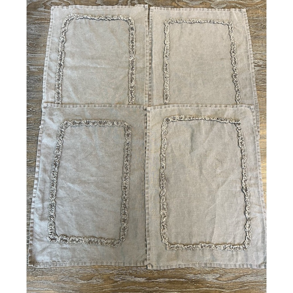 VINTAGE 100% Linen Woven Placemats Set of 4 Gray